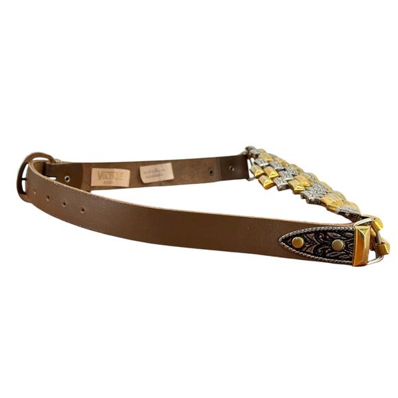 Voltige Paris Belt Cosplay Statement VTG Women's SZ 32 Brown Gold Silver Leather - Picture 5 of 13
